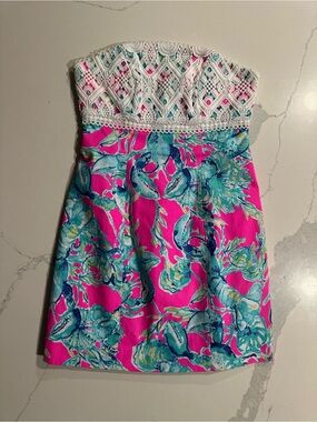 Lilly Pulitzer Lace-Trimmed Floral Dress in Pink, Teal & White